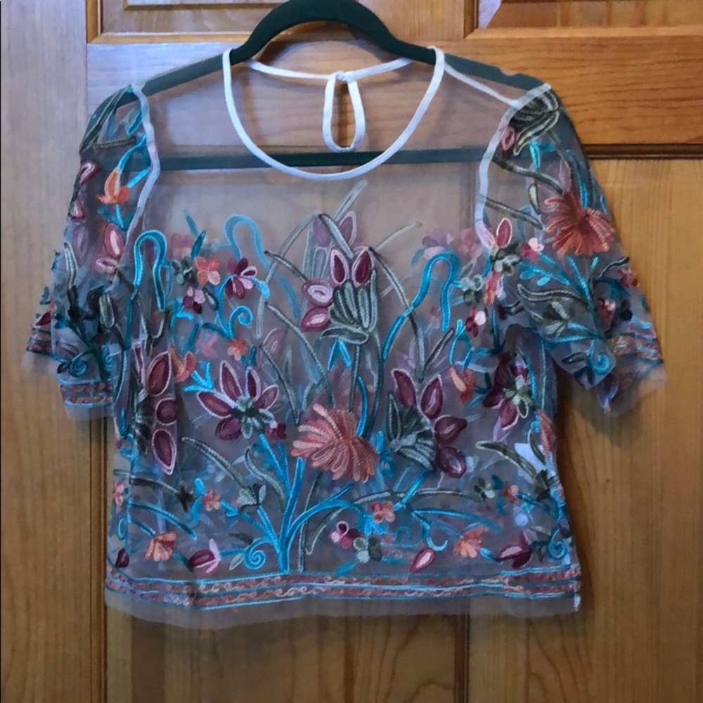 White sheer embroidered blouse